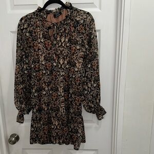 Vici Brown and Black Floral Long Sleeve Mini Dress